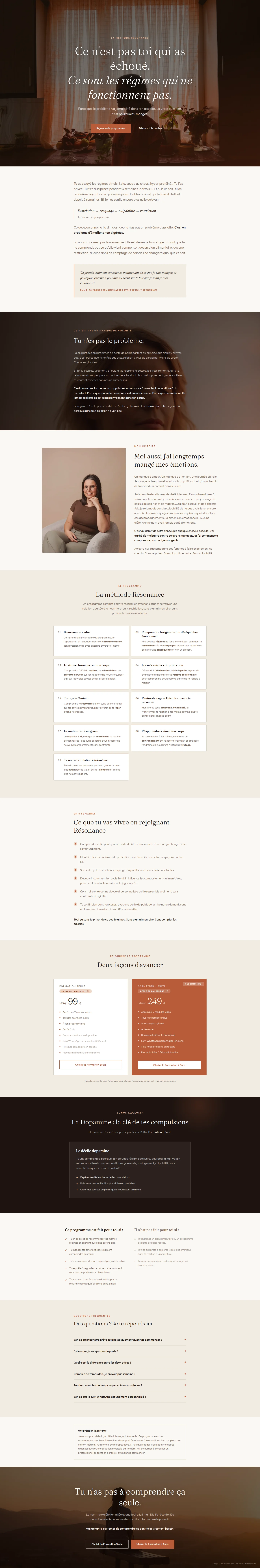 Capture complète et défilable de la page de vente du programme Résonance